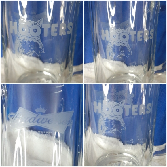 Hooters Glass Cleared Etched Logo with Budweiser Hooters Logo 12.50 🇨🇦shipping - Picture 5 of 16